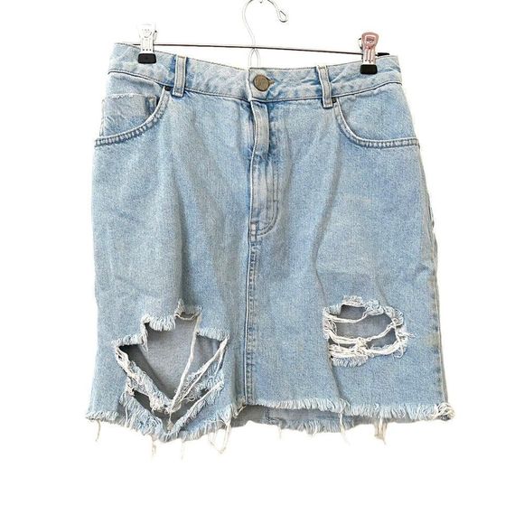 ASOS Distressed Denim Mini Skirt Sz 10 - Picture 1 of 4